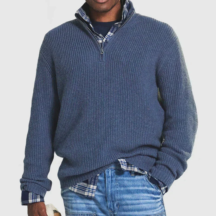 Geribbelde Wollen Pullover met Kwart Rits