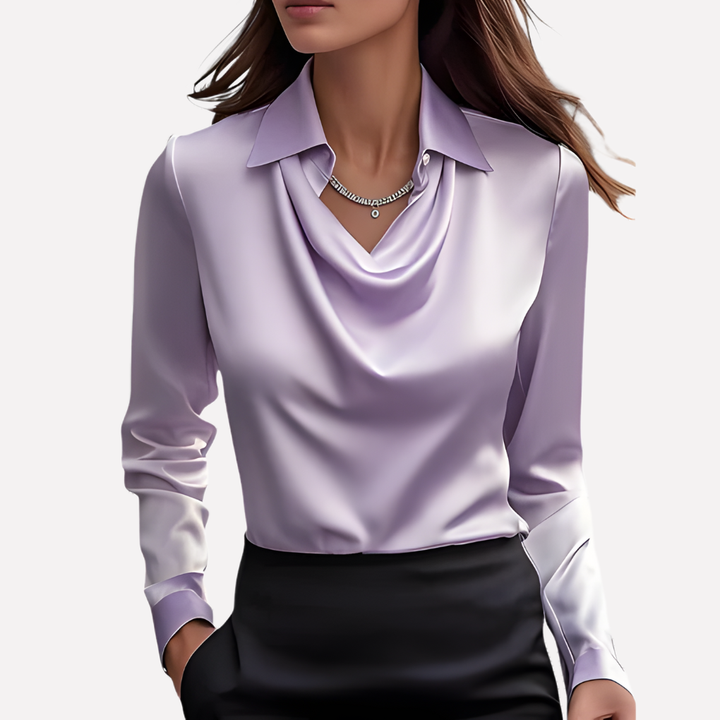 Chantal Mode | Dames Elegante Draped Nek Satijnen Blouse