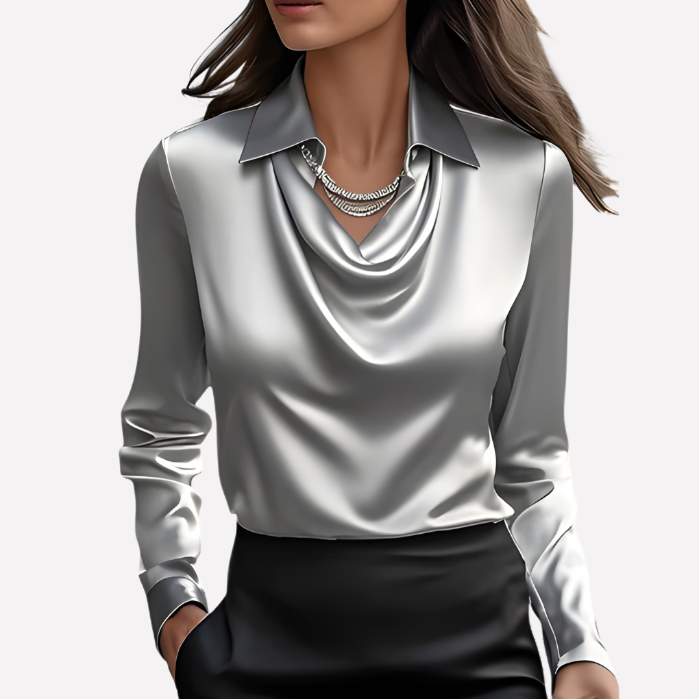 Chantal Mode | Dames Elegante Draped Nek Satijnen Blouse