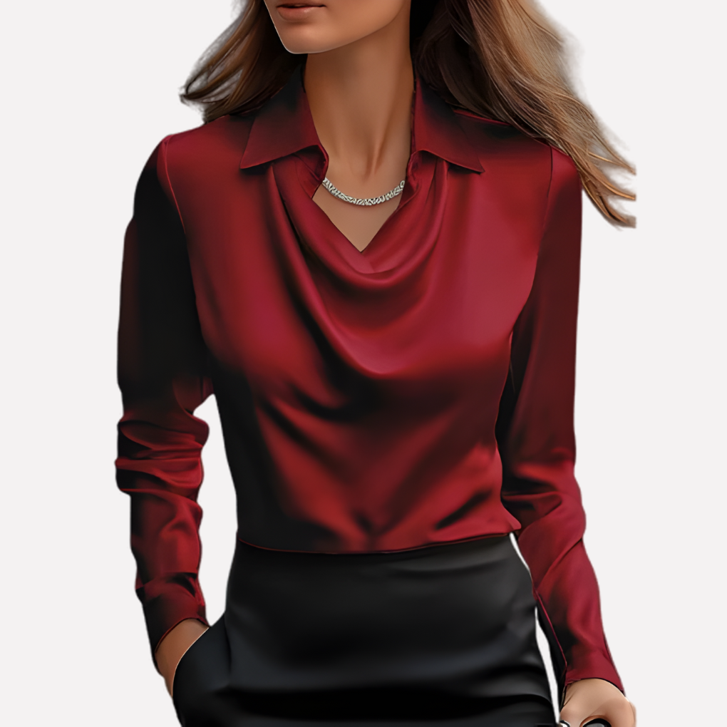 Chantal Mode | Dames Elegante Draped Nek Satijnen Blouse