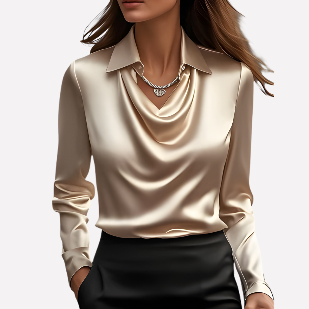 Chantal Mode | Dames Elegante Draped Nek Satijnen Blouse