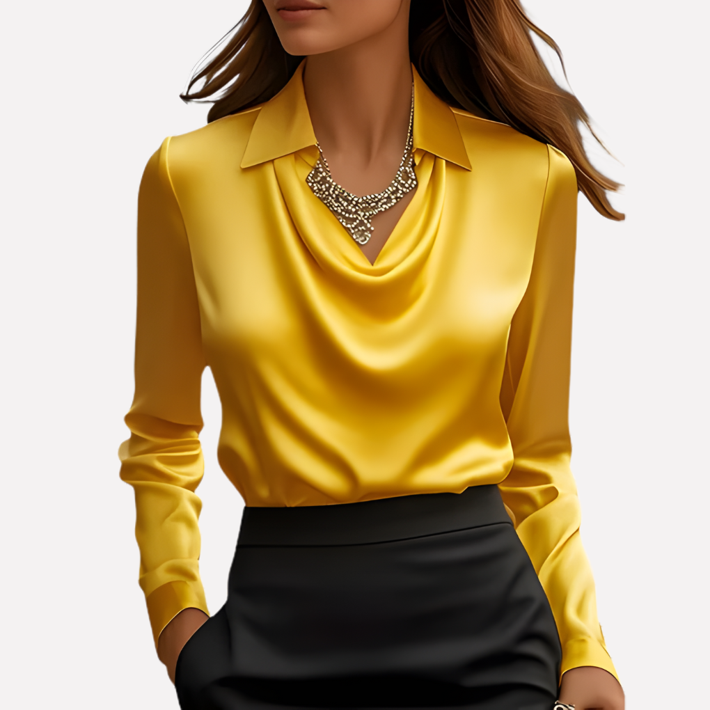 Chantal Mode | Dames Elegante Draped Nek Satijnen Blouse