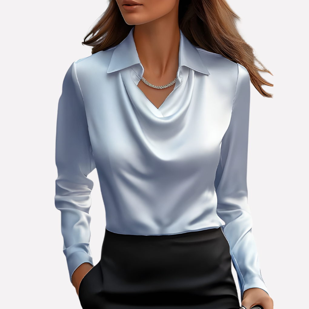 Chantal Mode | Dames Elegante Draped Nek Satijnen Blouse