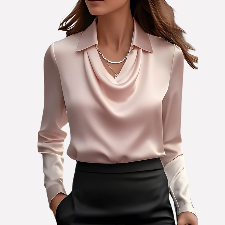 Chantal Mode | Dames Elegante Draped Nek Satijnen Blouse