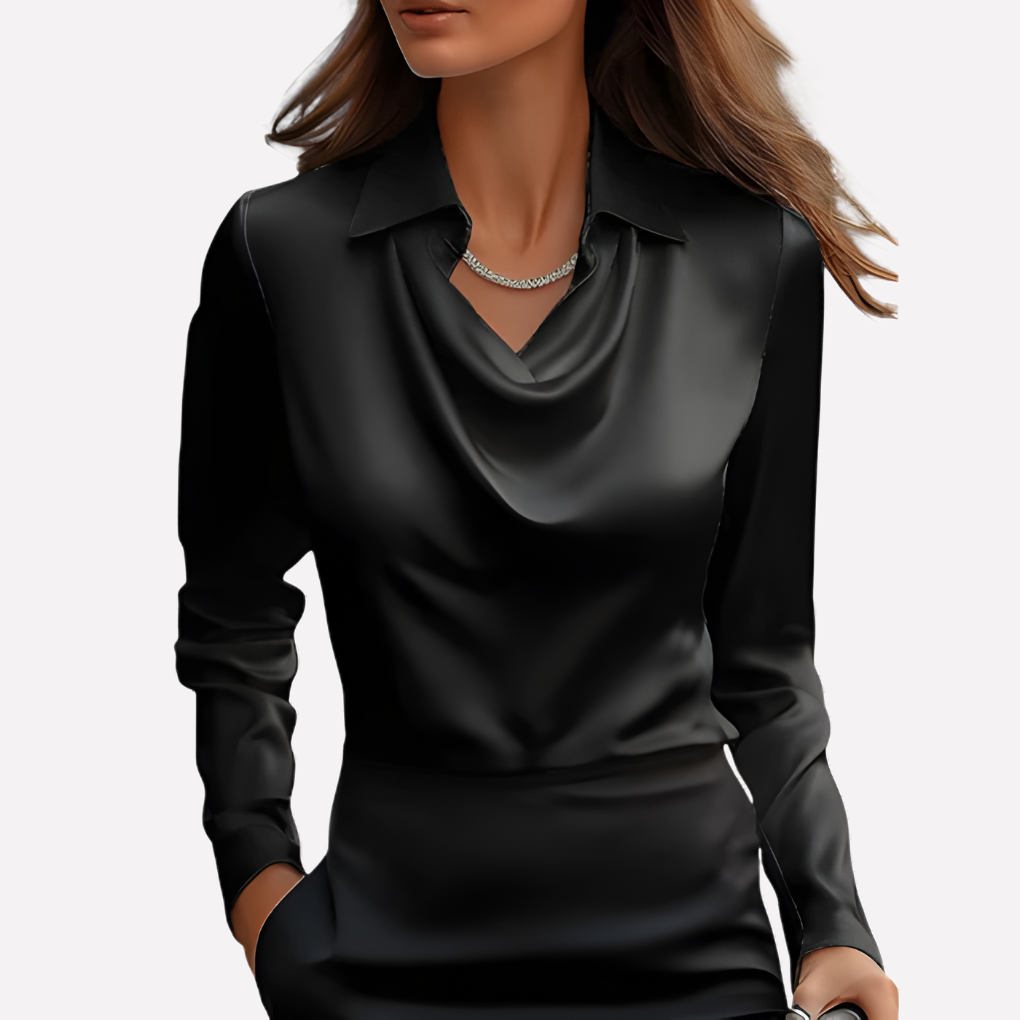 Chantal Mode | Dames Elegante Draped Nek Satijnen Blouse