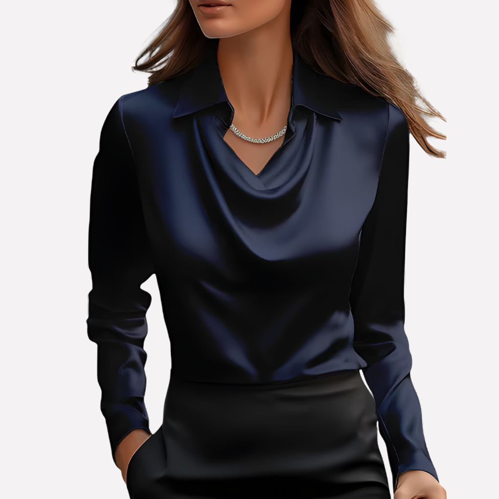 Chantal Mode | Dames Elegante Draped Nek Satijnen Blouse