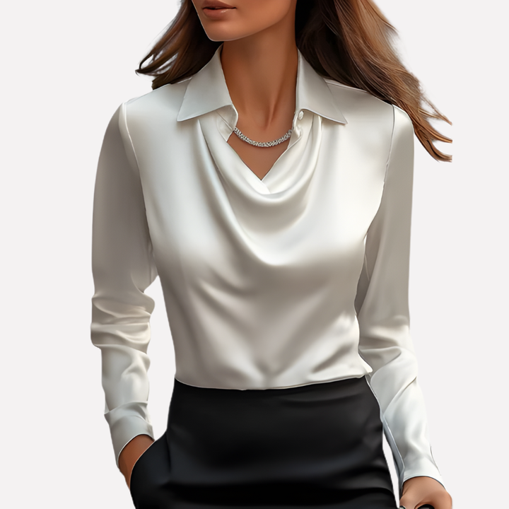 Chantal Mode | Dames Elegante Draped Nek Satijnen Blouse