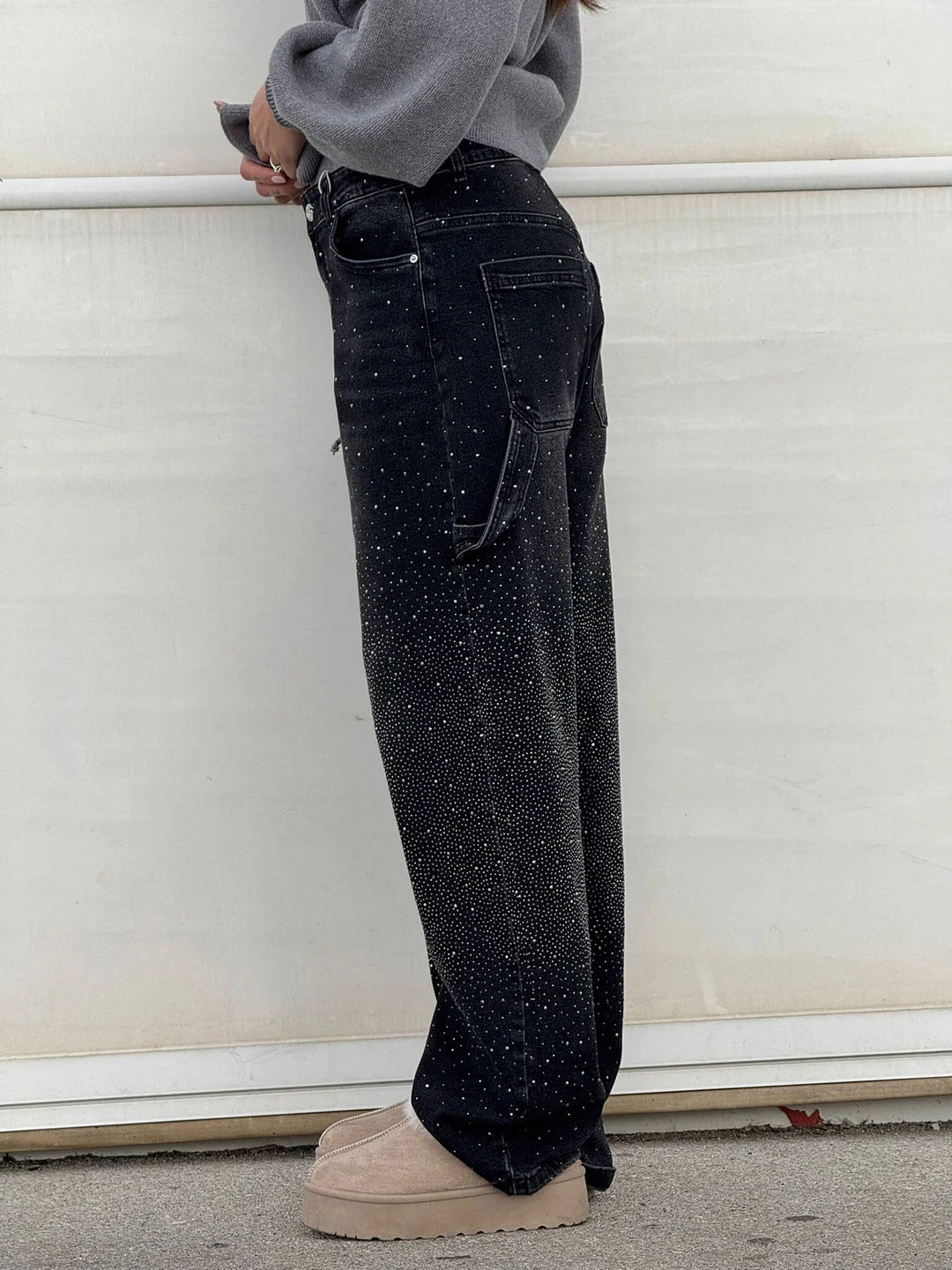 Chantal Mode | Sprankelende Strass Brede Pijpen Jeans