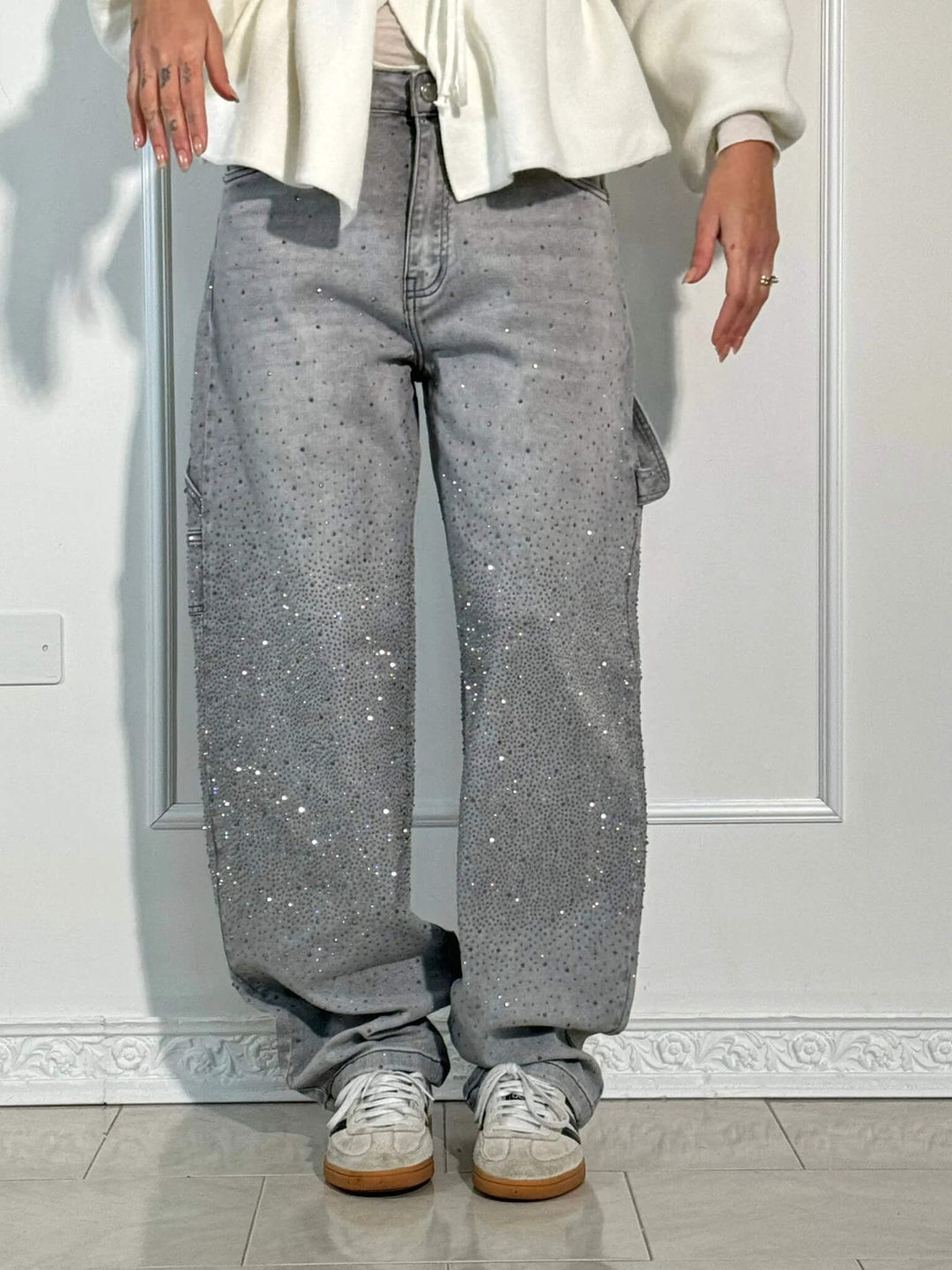 Chantal Mode | Sprankelende Strass Brede Pijpen Jeans