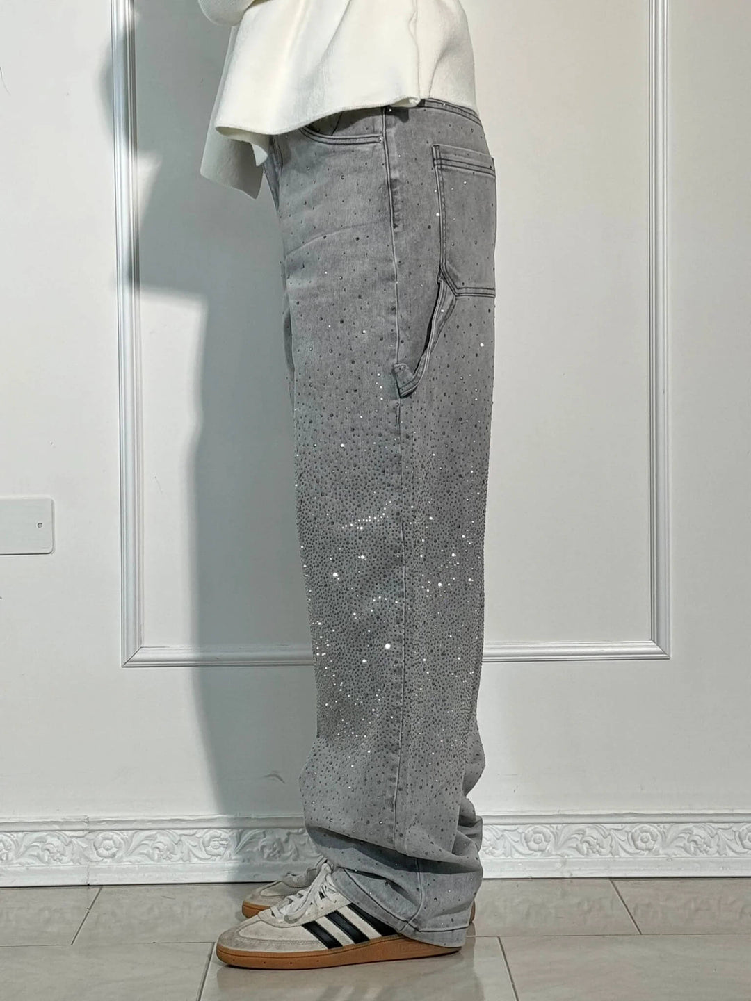 Chantal Mode | Sprankelende Strass Brede Pijpen Jeans
