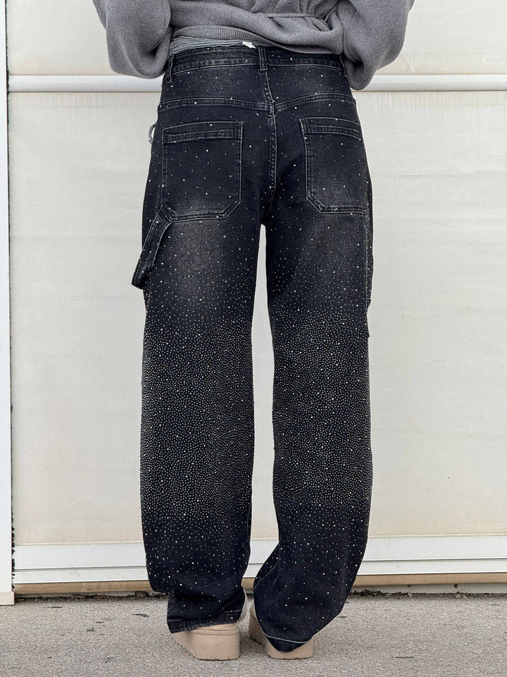 Chantal Mode | Sprankelende Strass Brede Pijpen Jeans