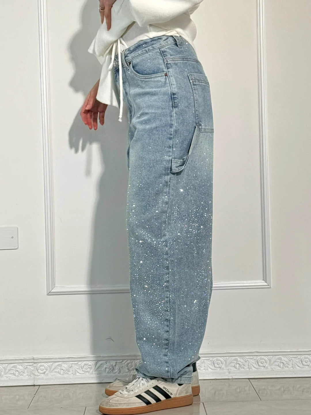 Chantal Mode | Sprankelende Strass Brede Pijpen Jeans