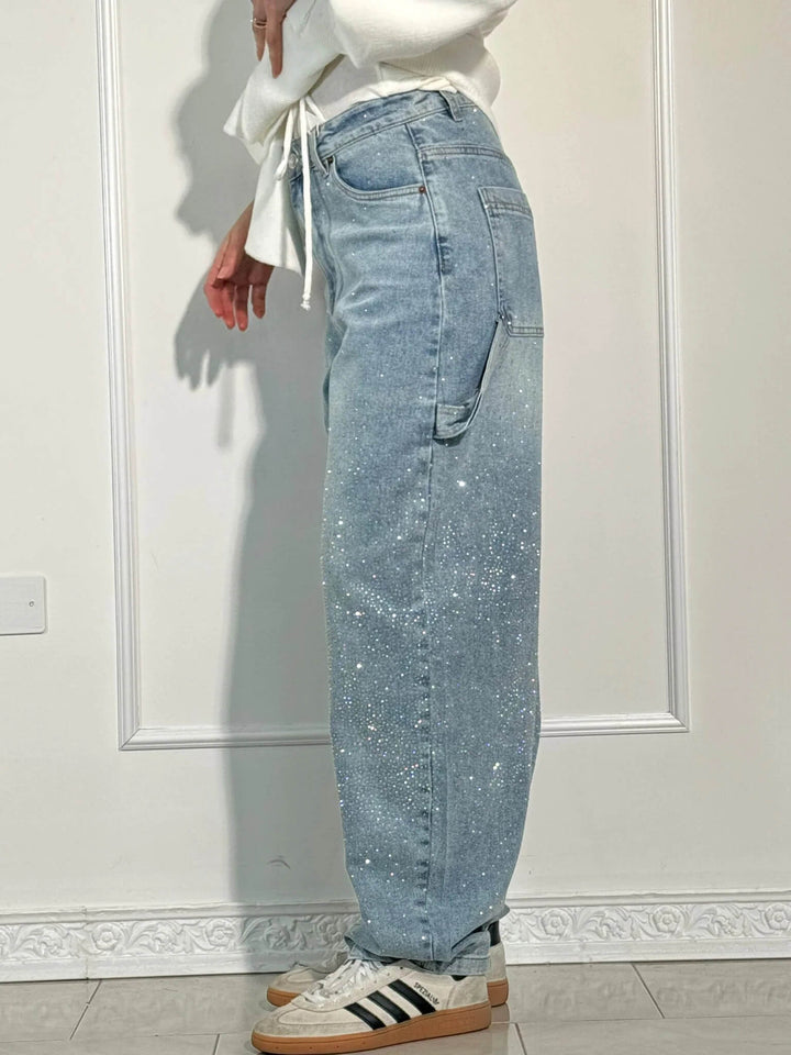 Chantal Mode | Sprankelende Strass Brede Pijpen Jeans