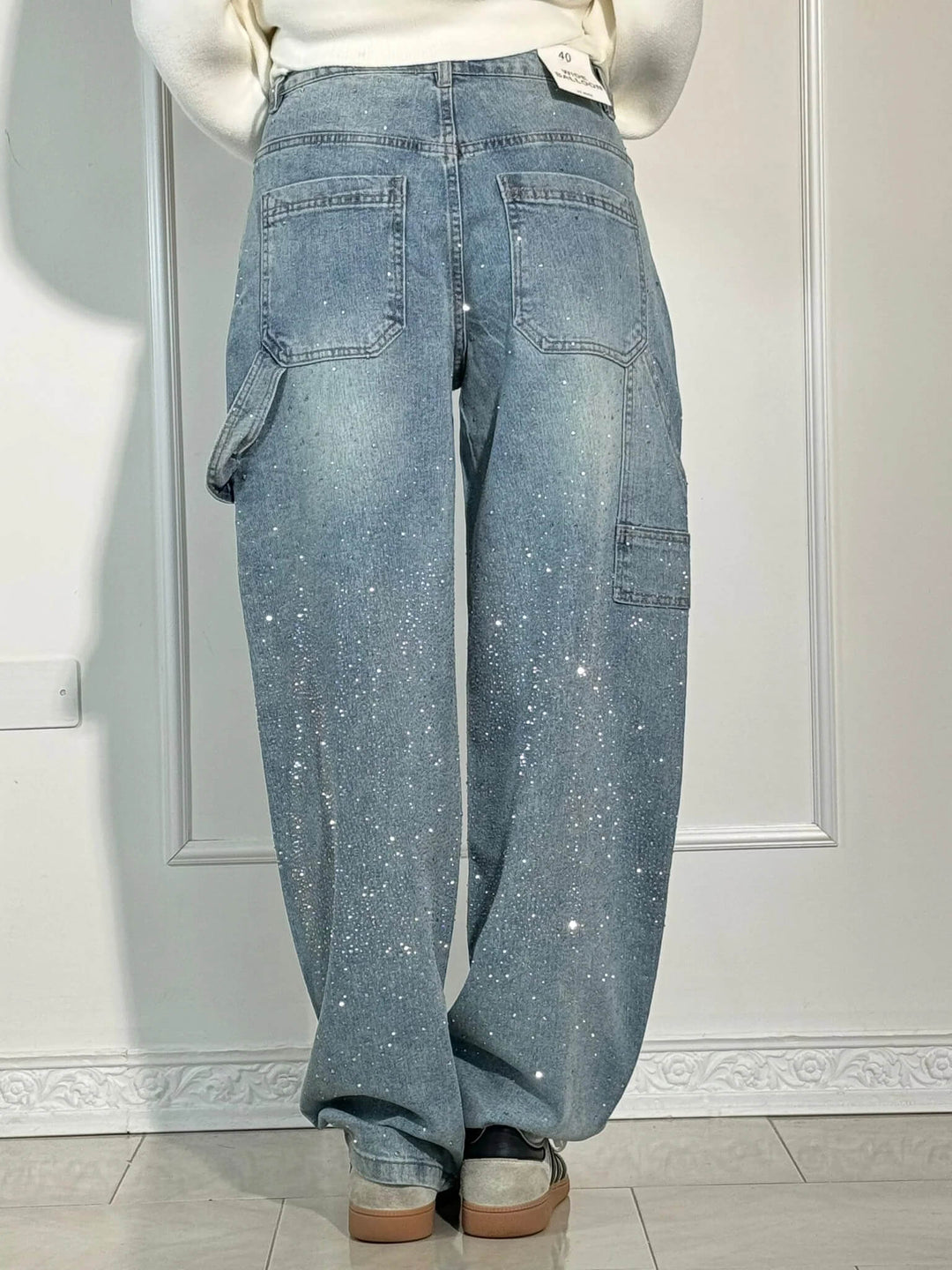 Chantal Mode | Sprankelende Strass Brede Pijpen Jeans