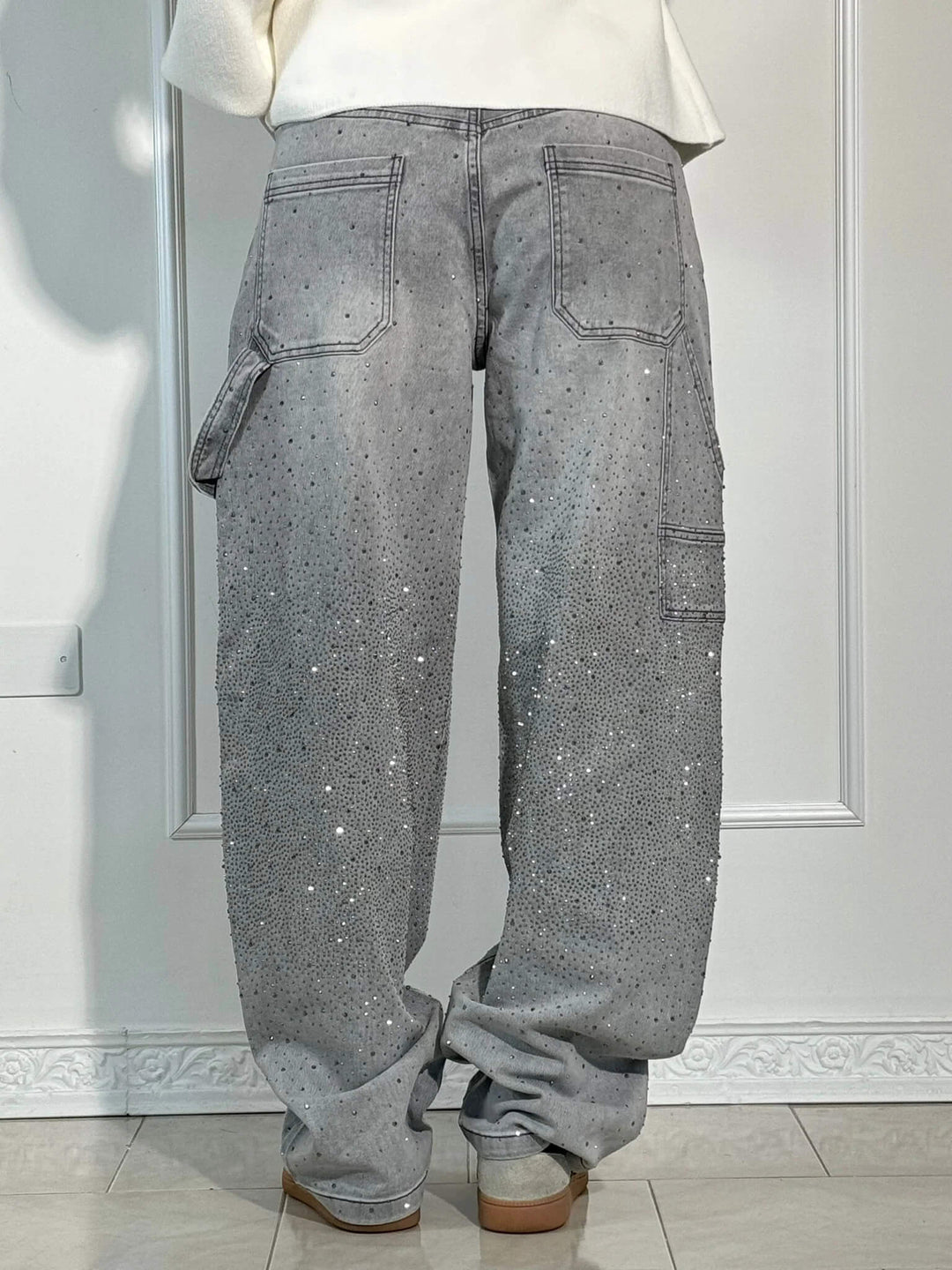 Chantal Mode | Sprankelende Strass Brede Pijpen Jeans