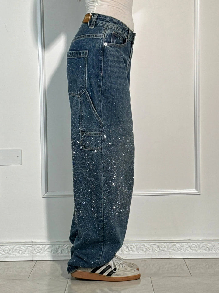 Chantal Mode | Sprankelende Strass Brede Pijpen Jeans