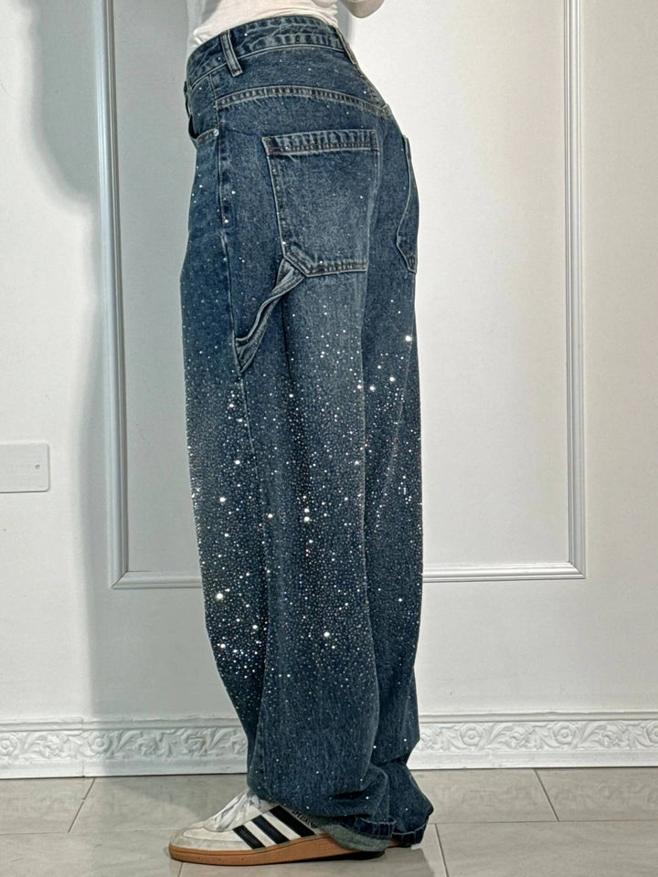 Chantal Mode | Sprankelende Strass Brede Pijpen Jeans