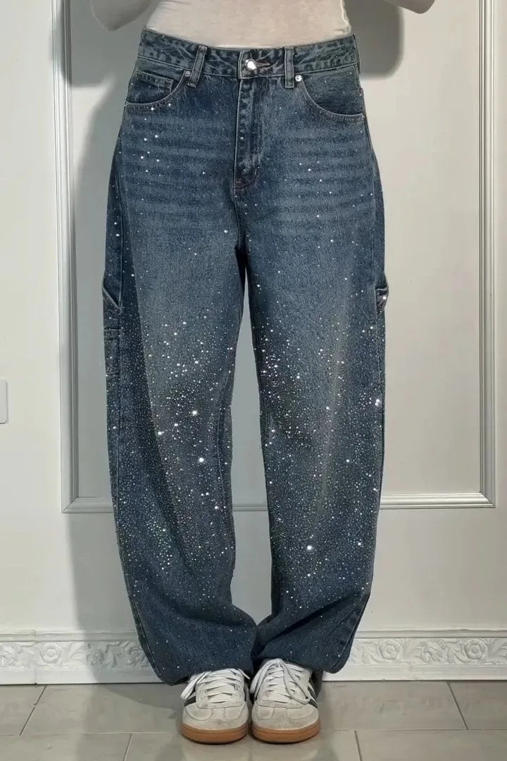 Chantal Mode | Sprankelende Strass Brede Pijpen Jeans