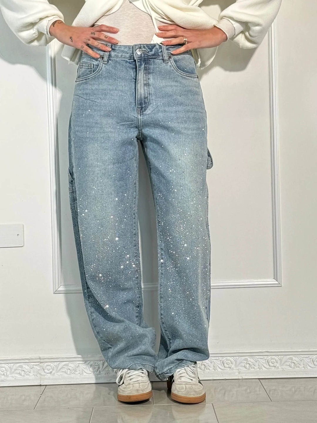 Chantal Mode | Sprankelende Strass Brede Pijpen Jeans