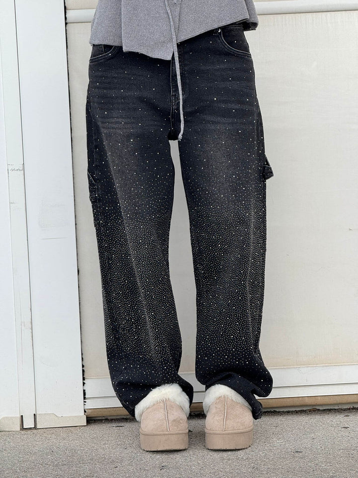 Chantal Mode | Sprankelende Strass Brede Pijpen Jeans