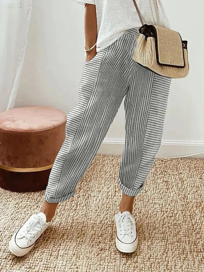 Dames Gestreepte Comfortabele Cropped Broek