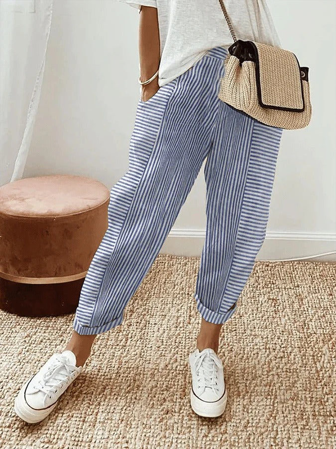 Dames Gestreepte Comfortabele Cropped Broek