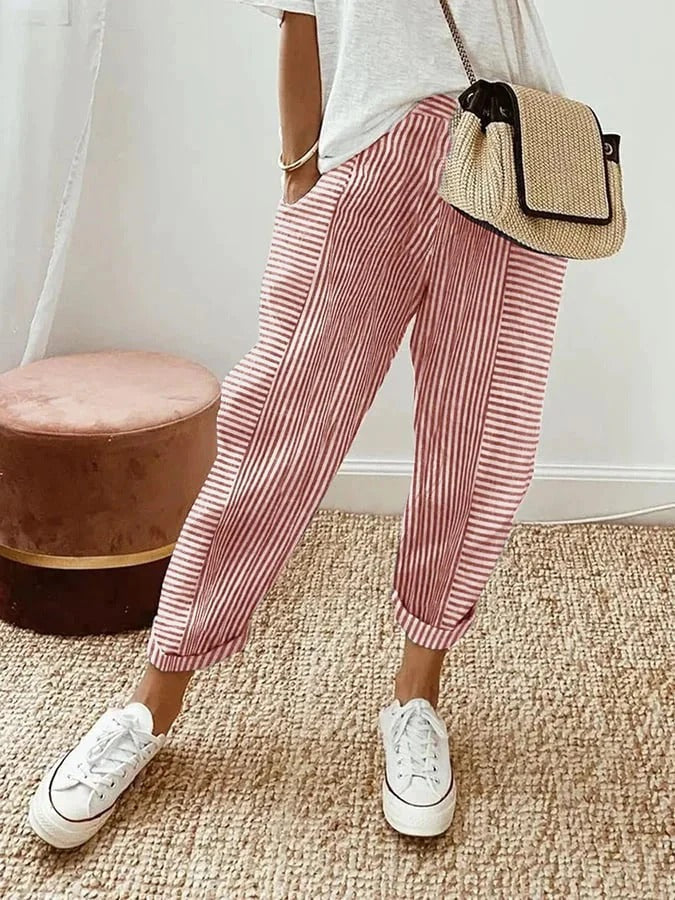 Dames Gestreepte Comfortabele Cropped Broek