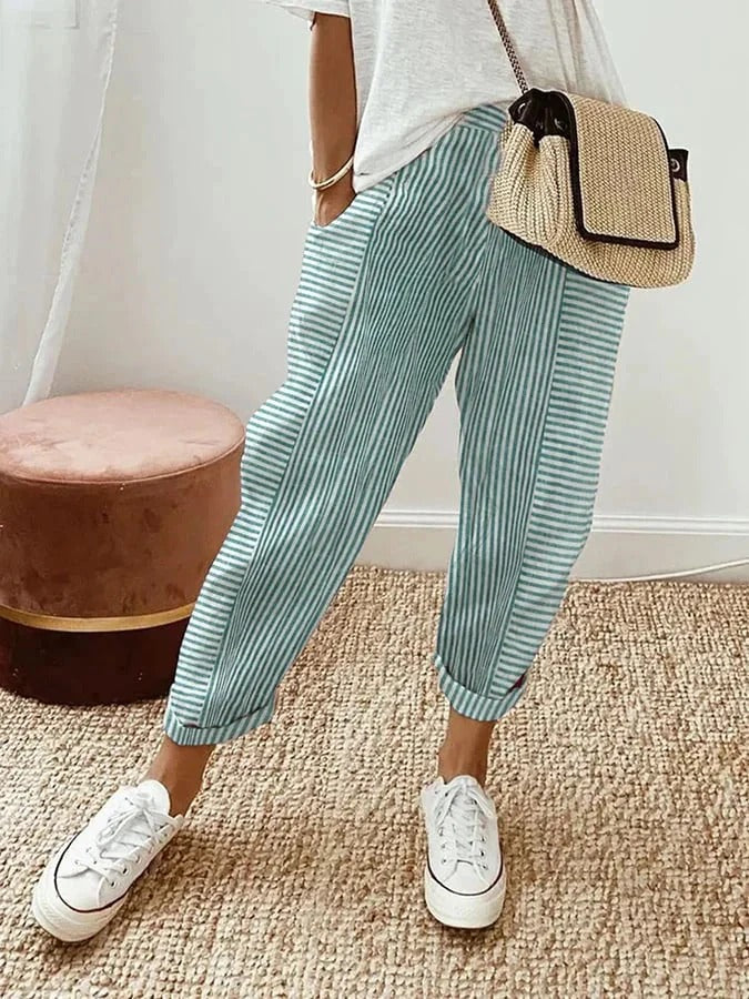 Dames Gestreepte Comfortabele Cropped Broek