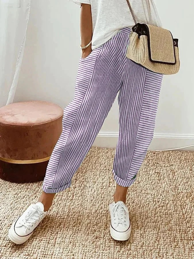 Dames Gestreepte Comfortabele Cropped Broek