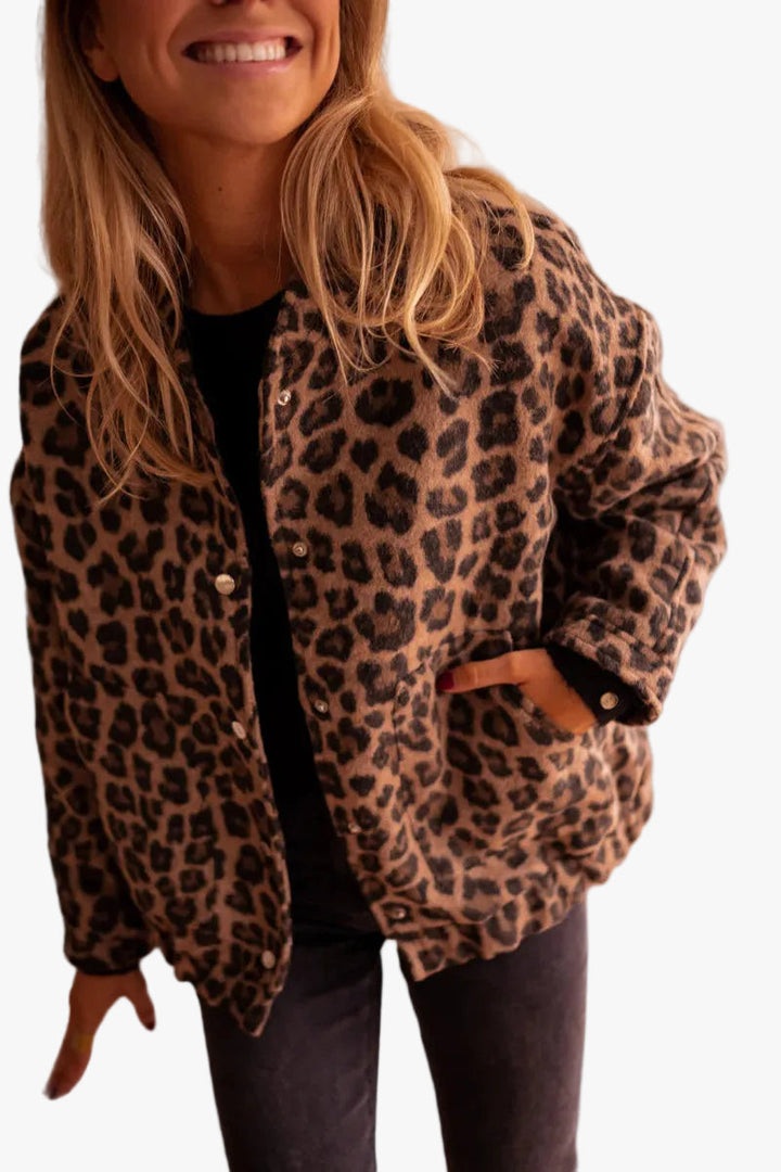 Dames Gequilt Bomberjack met Dierenprint en Drukknoopsluiting