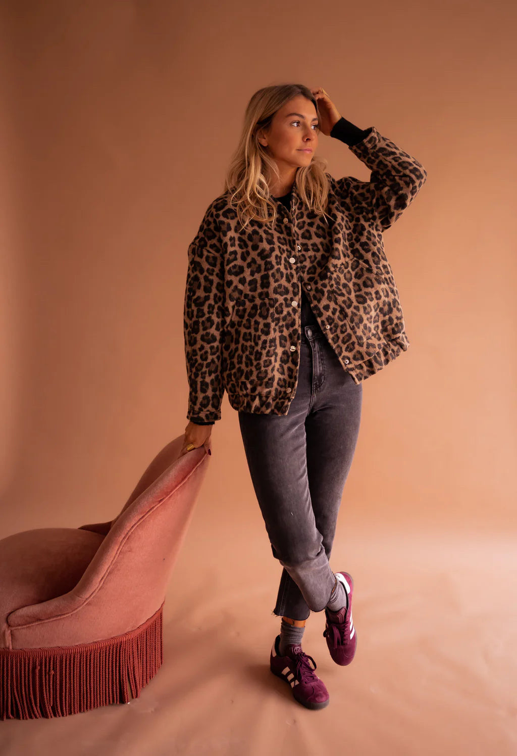 Dames Gequilt Bomberjack met Dierenprint en Drukknoopsluiting